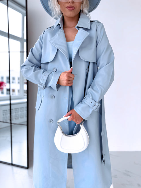 LIGHT BLUE, leather imitation trench "POWER" FL08